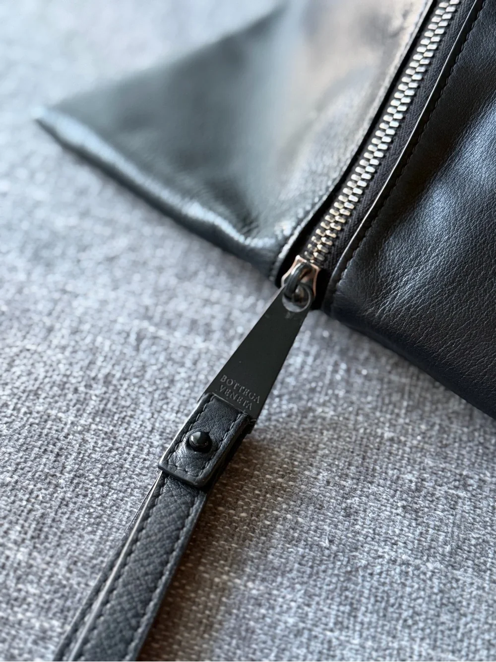 BOTTEGA VENETA Black Triangle Zip Closure Silver Hardware Crossbody Bag